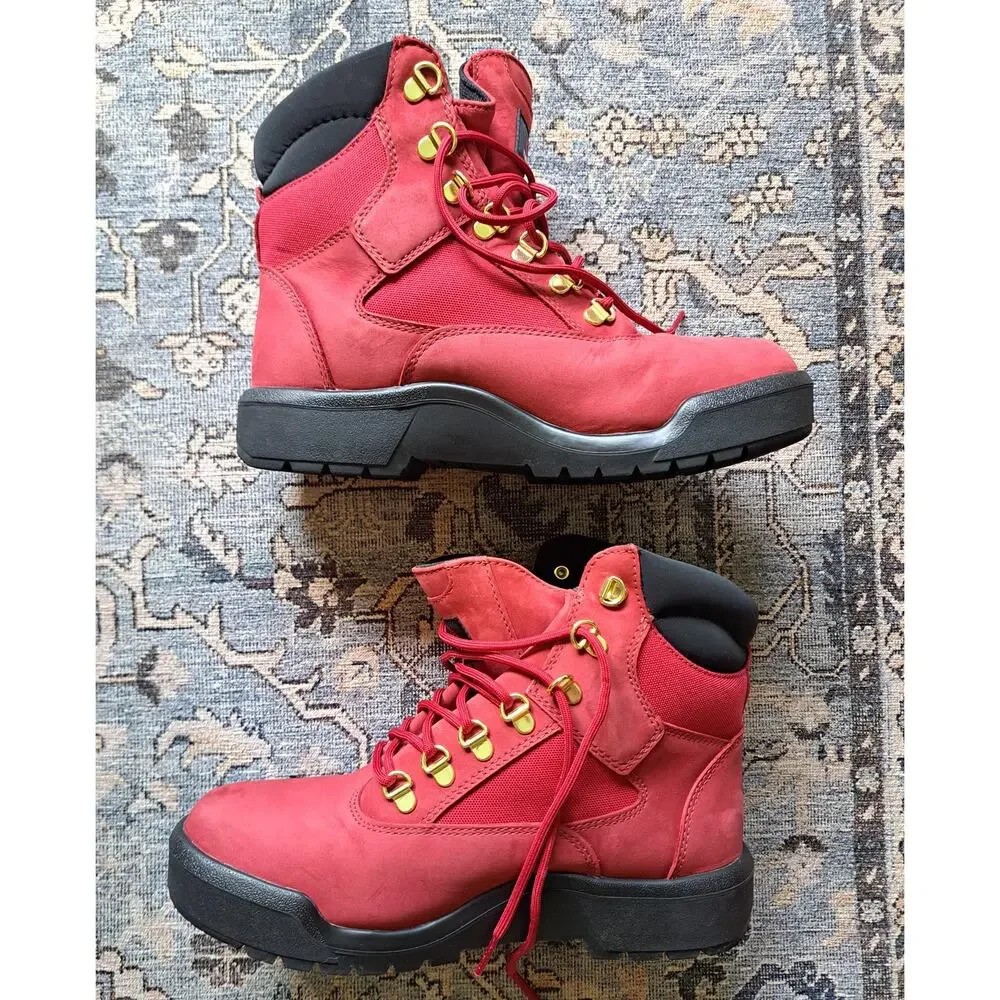 Timberland Men's Field Waterproof Dark Red Nubuck Boots Mens Size 7.5